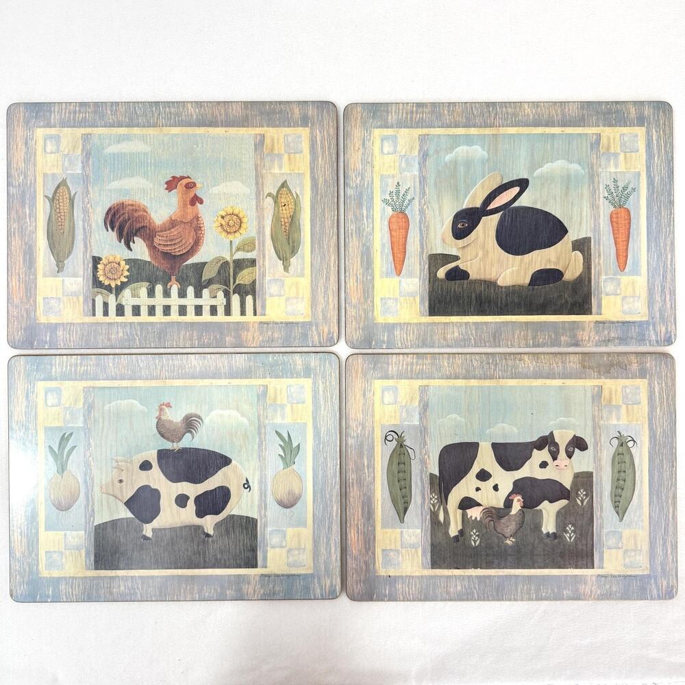 Pimpernel Farm Animals Placemats Set Of 4 Cottage Cork Table Kitchen Decor
